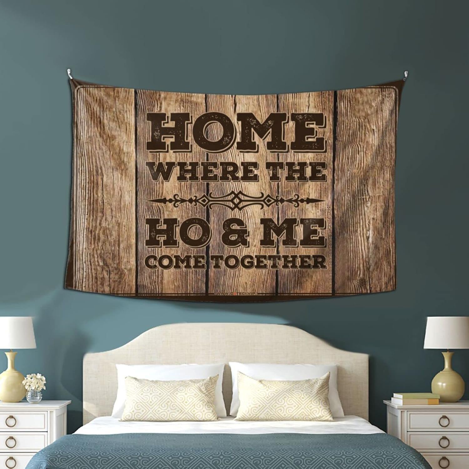 Bedroom Door Decor Home Where The Ho & Me Come Together Tapestry Funny Bar Decor Funny Bedroom Decor(75X100CM)