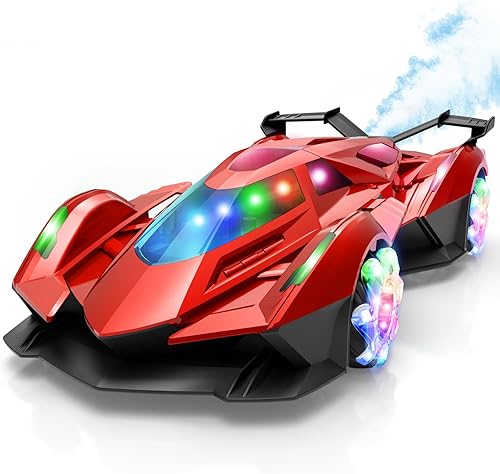 SASBSC Coche de control remoto para niños 4-7, 8-12, autos a control remoto con rotación de 360, aerosol, música y luces 112, auto recargable a