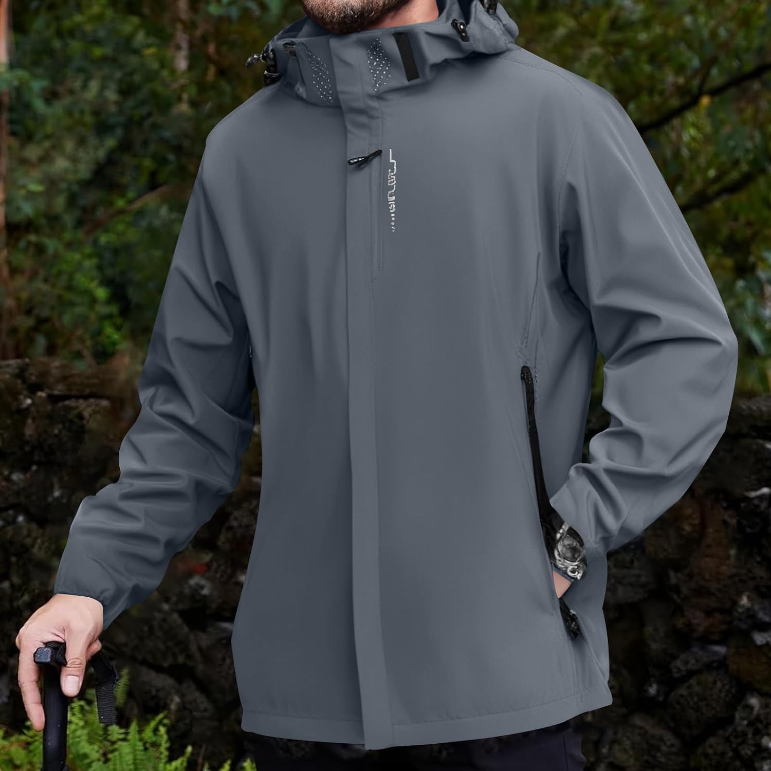 Men's Outdoor Waterproof Soft Shell Hooded Jacket Windbreaker Rain Jackets Hiking Sports, M-3XL
