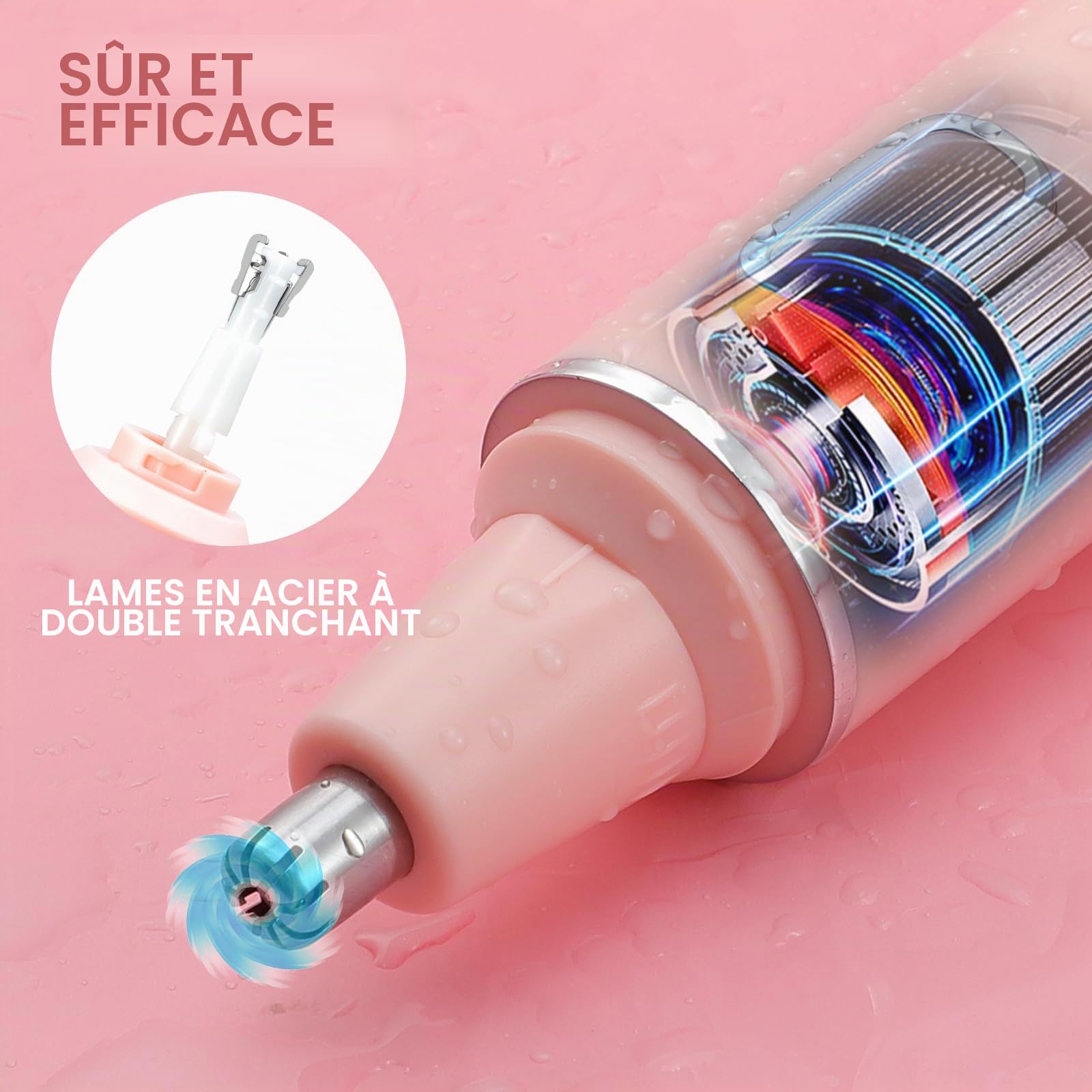 Tondeuse Indolore pour Femmes, Rechargeable 2024 Upgrade, Tondeuse Nez Cheveux, IPX7 Étanche Moteur Puissant, Nettoyage Facile, Rose