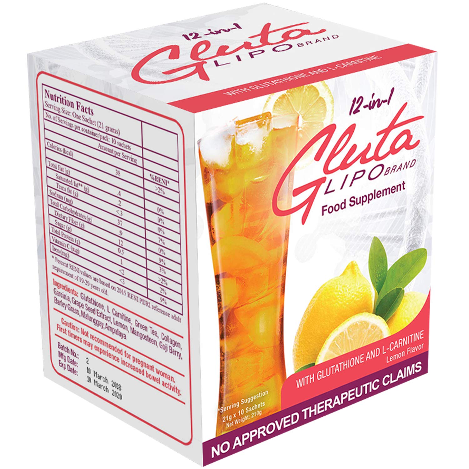 Gluta Lipo Juice 12in1, Lemon Flavor, 10 Sachets