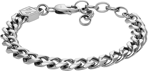 Fossil Men's Plated Stainless Steel Engravable Personalized Gift ID, Chain or Cuff Bracelet for Men