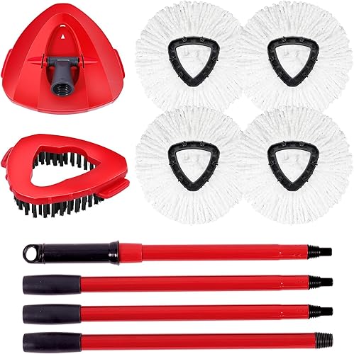 Paquete de 4 cabezales de repuesto para trapeador giratorio compatibles con el sistema Oceda EasyWring de 1 tanque, mango de trapeador giratorio de