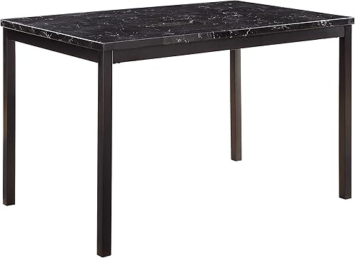 Miniatura 7 de Lexicon Malaya - Mesa de comedor con altura superior de mármol sintético, 40 pulgadas de largo x 40 pulgadas de ancho, marrón Marrón oscuro,Negro