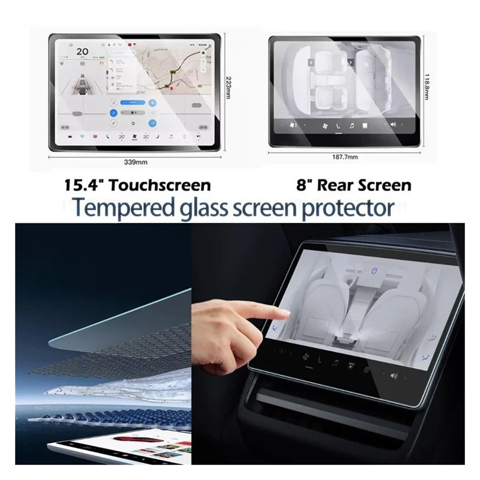 Protector De Pantalla Vidrio Templado Para Tesla Para Model Para Y 2025 Juniper Highland, Táctil 15.4" Trasera 8" Protector pantalla cristal templado