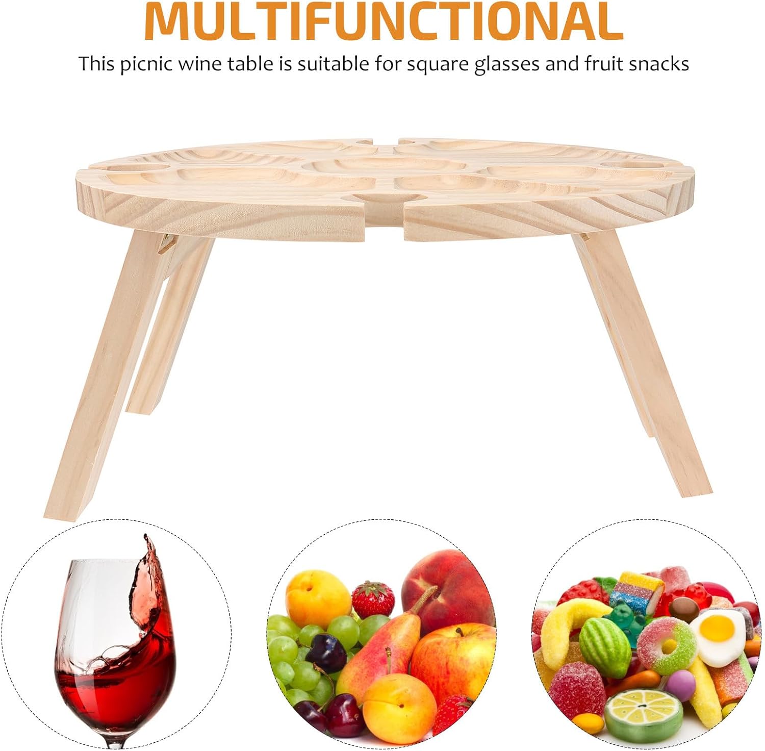 Foldable Wood Picnic Table Outdoor Portable Wine and Snack Serving Desk for Camping and Patio Use