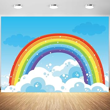 7x5ft Rainbow Backdrop Blue Sky Colorful Rainbow Cloud Photography Background Kids Birthday Baby Shower Party Banner Cake Table Decorations Supplies Photo Booth Props