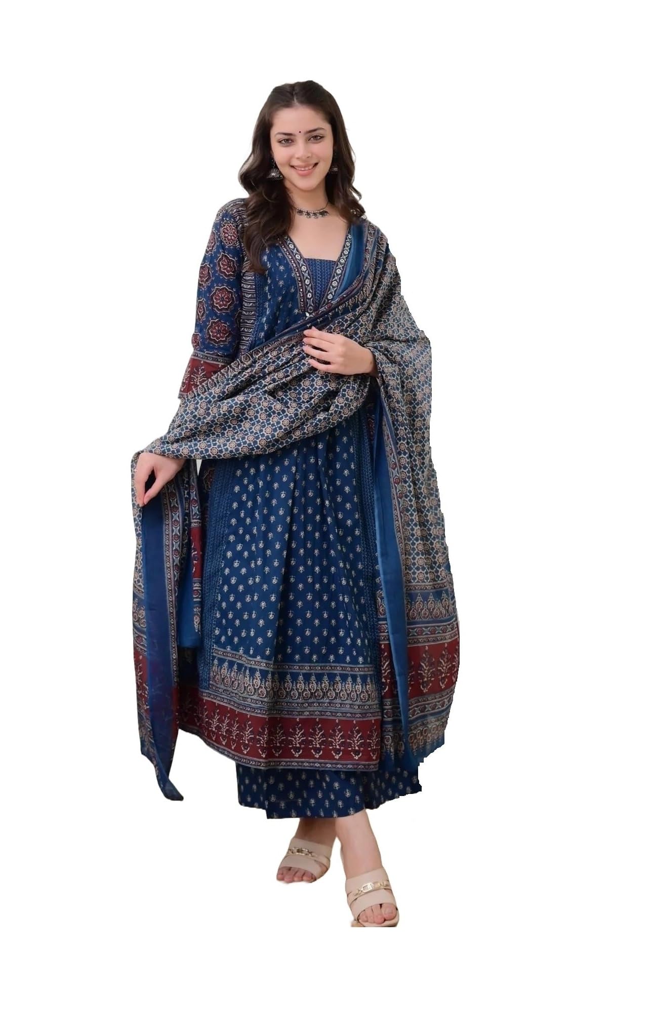 Damen Anarkali Anzug mit Dupatta Indischer Stil Ethno Lang Ausgestellt Party Wear Kleid