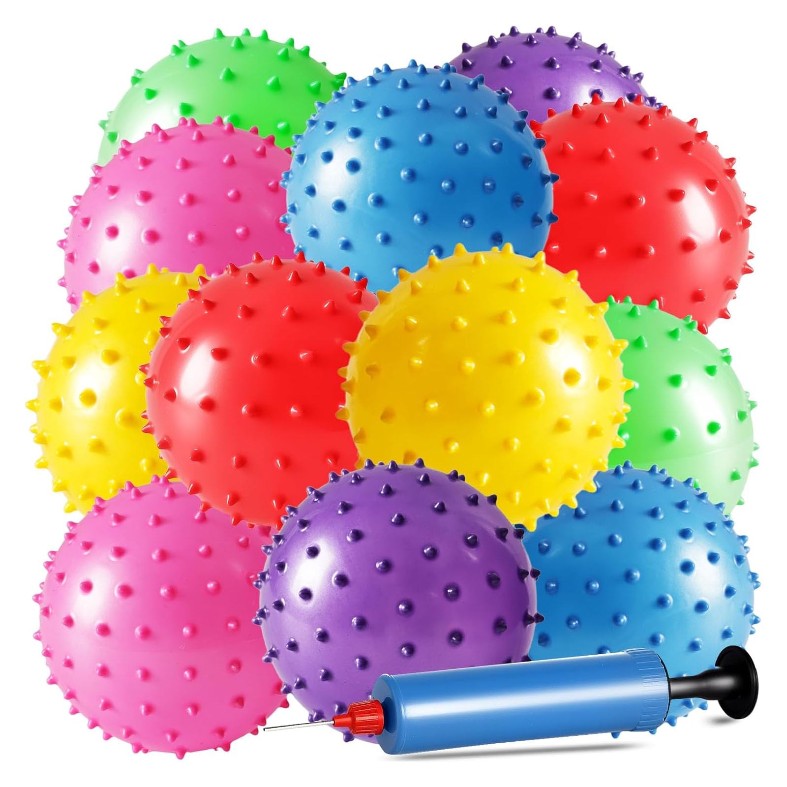 LOVEINUSA 12 Pack Bouncy Balls with Pump, 5 Inch Knobby Massage Ball | Spiky Sensory Toy,…