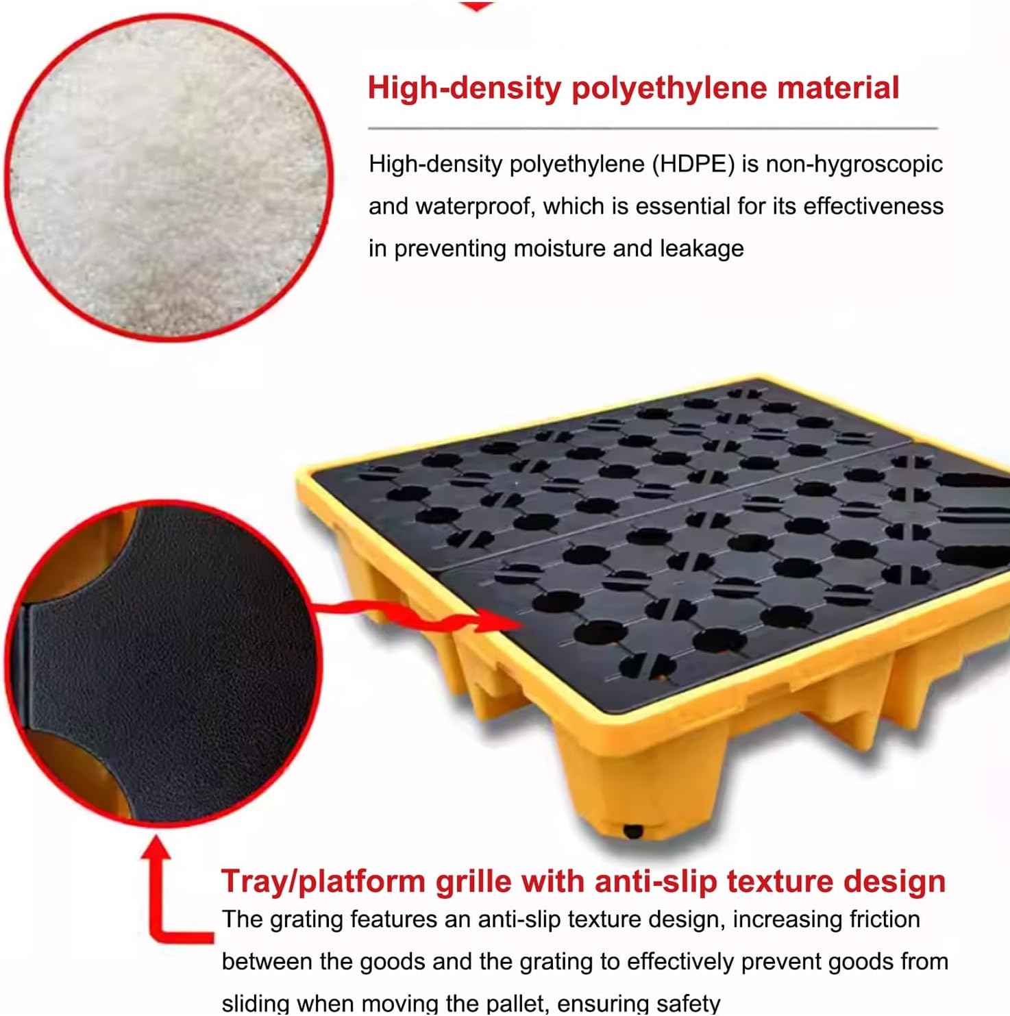 Drum Containment Spill Pallet, Plastic Pallet Stackable Modular Platform, Industrial Safety Transport Pallet for Factory Garage Kitchen