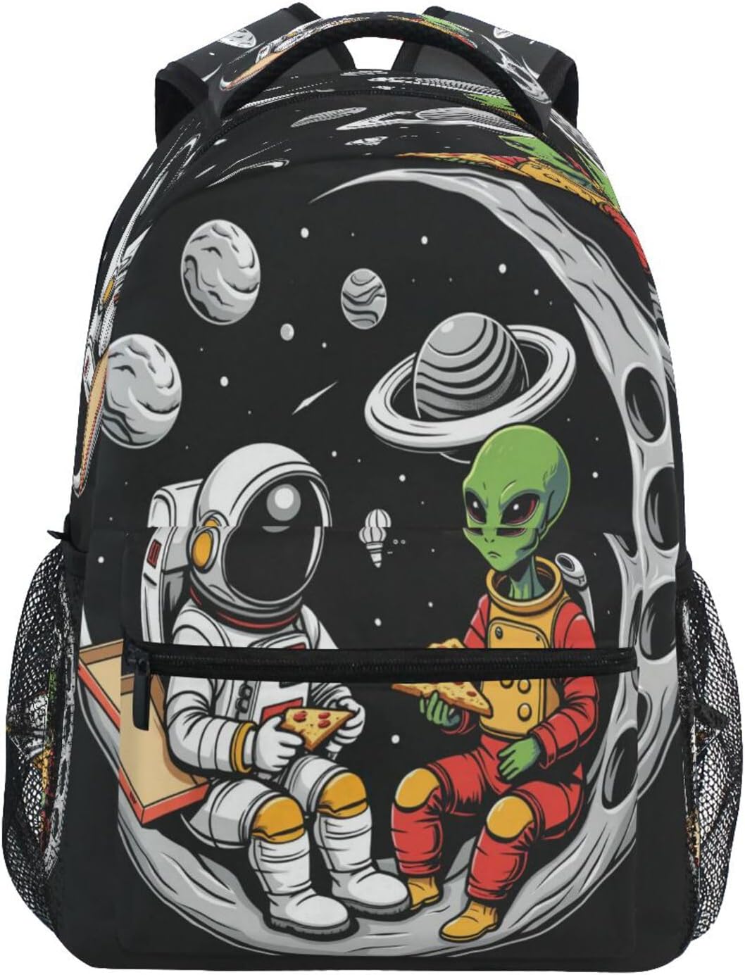 Galaxy Astronauts Alien Backpack Backpacks Casual Daypack Back Pack 16 inch Laptop Bag Double Zipper Travel Sports Bags with Adjustable Shoulder Strap