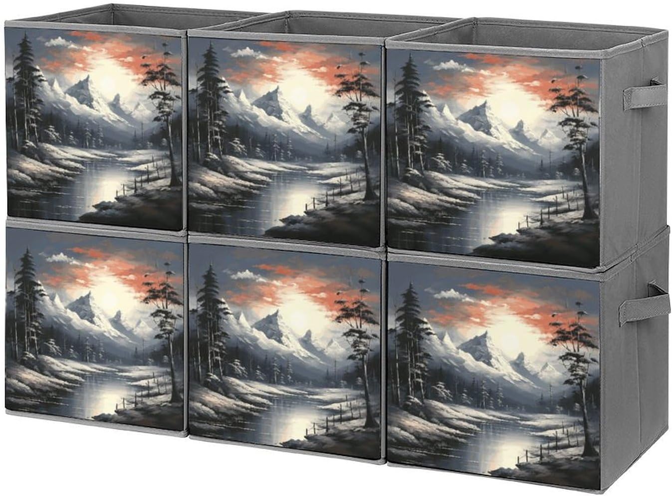 Paint Landscape Storage Cubes Set of 6 Storage Bins with Handles Collapsible Storage Basket Fabric Storage Box for Shelves Large Closet Shelf Organizer for Organization 11 Inch