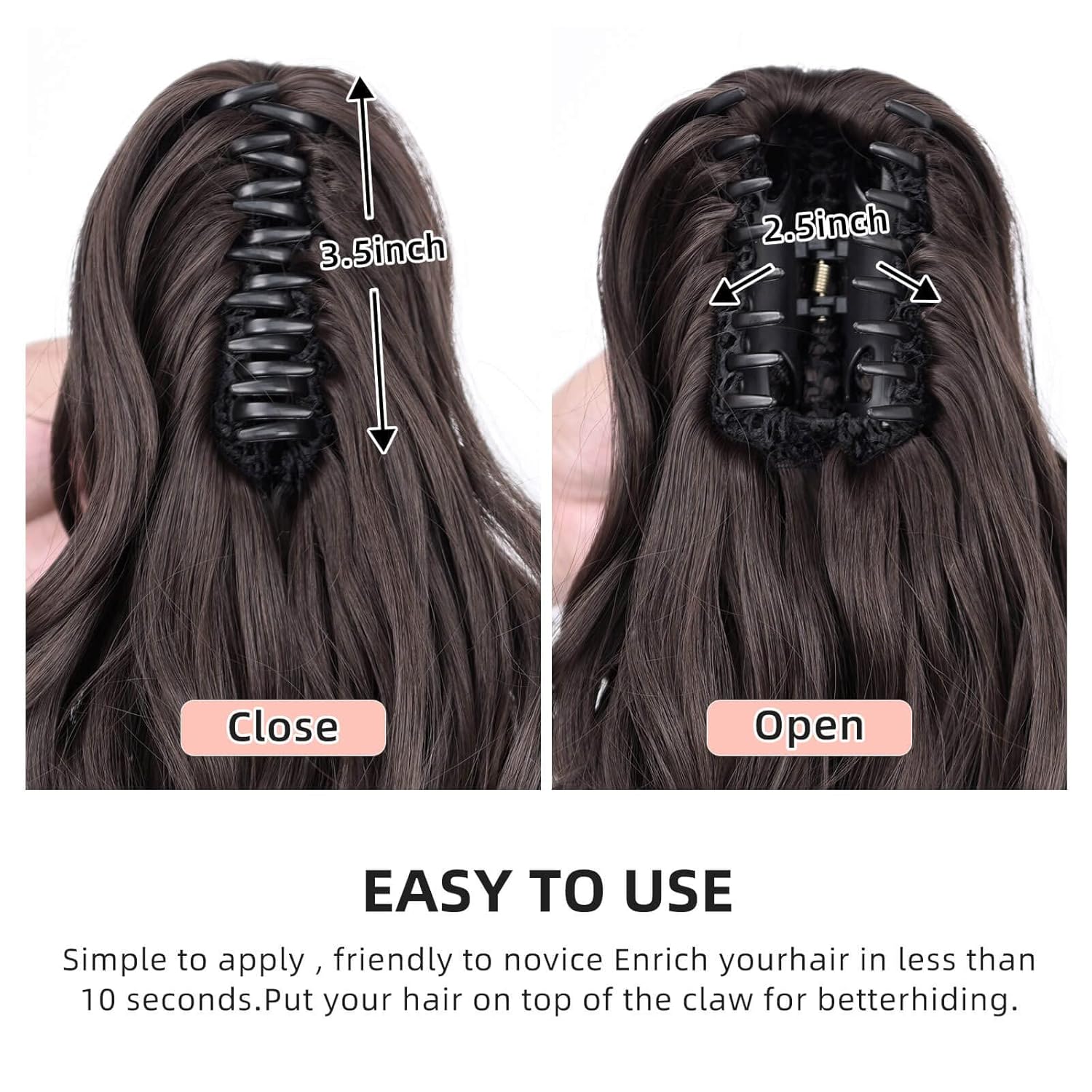 Ponytail Extension,Hair Extension Ponytail 22" Long Claw Hair Extension Synthetic Wavy Straight Hairpieces Ponytail Clip in Ponytail Wig Daily Fluffy Pony Tail for Women,Black