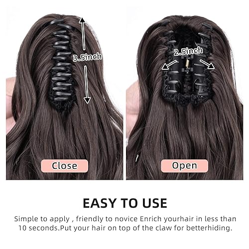 Miniatura 5 de HEWEICSY Extensiones de cola de caballo, extensión de cabello sintético ondulado y lacio de 22 pulgadas de largo, cola de caballo con clip para cola