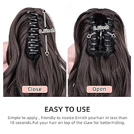 HEWEICSY Black Wavy/Curly 24 Synthetic Ponytail Extension, 9 Length, Clip Installation