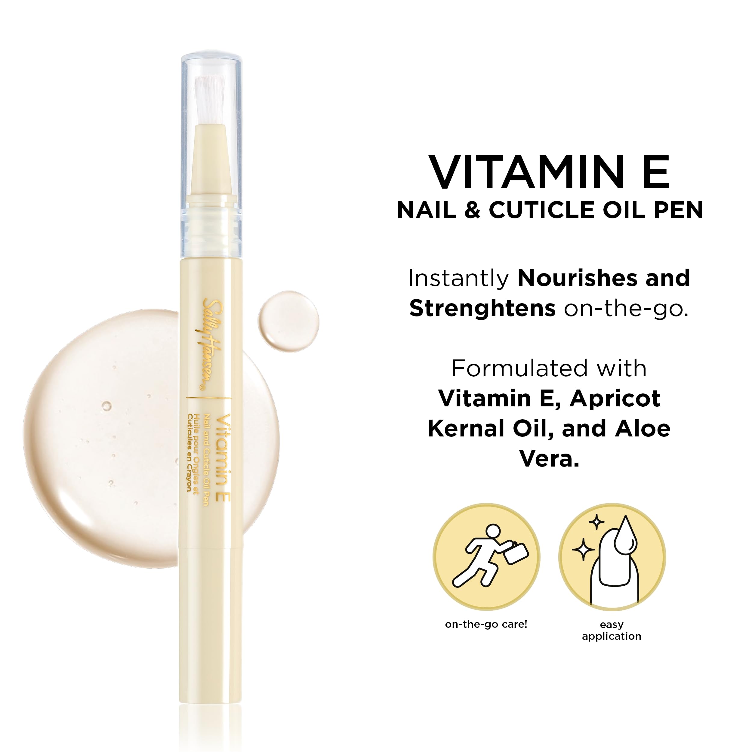 Sally Hansen Vitamin E Nail & Cuticle Oil Pen, Trattamento per unghie, Formato Penna da viaggio per cuticole
