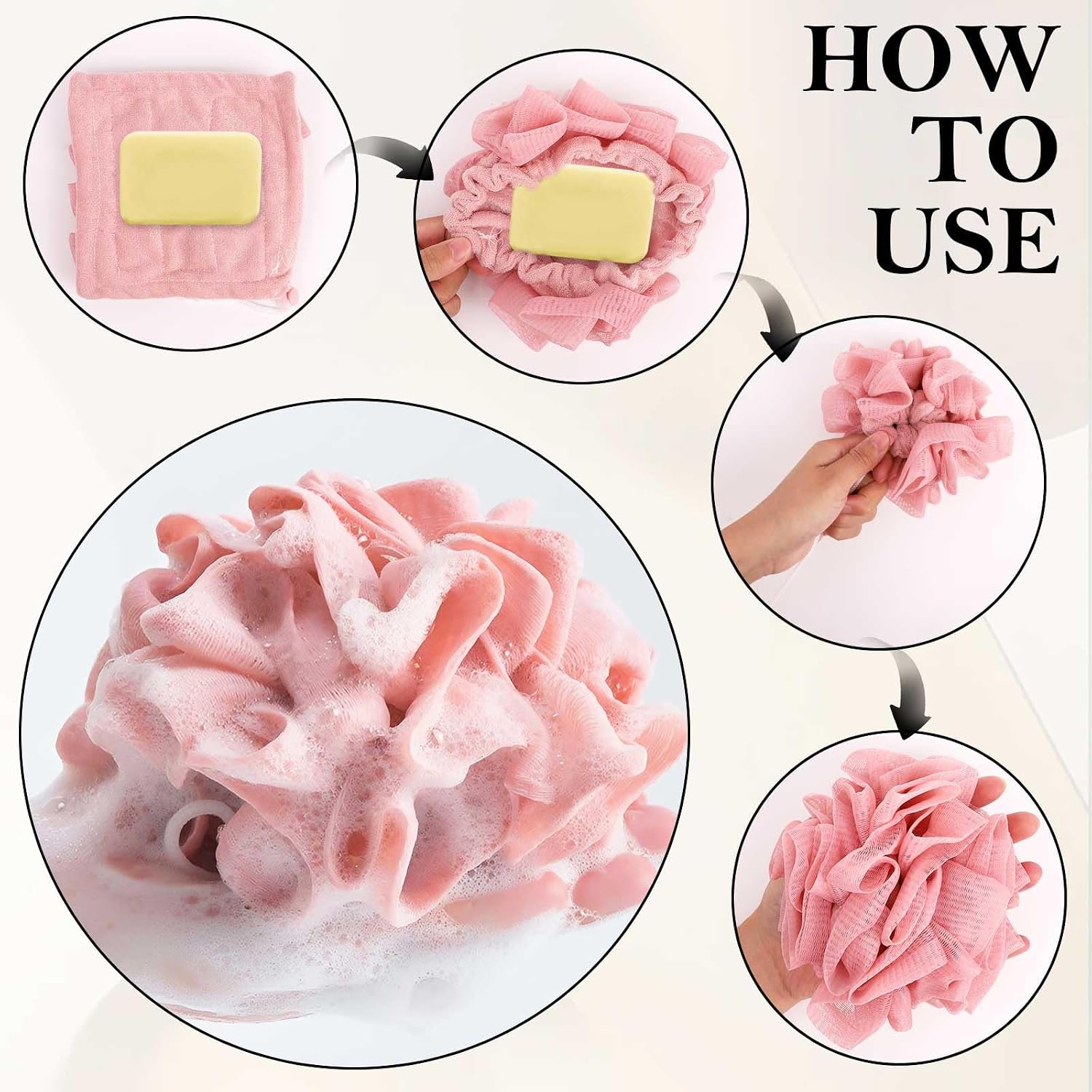 6 Packs Wash Cloth Loofah for Bar Soap, 2 in 1 Loofah Sponge Washcloth Combo for Body Wash and Smooth Skin