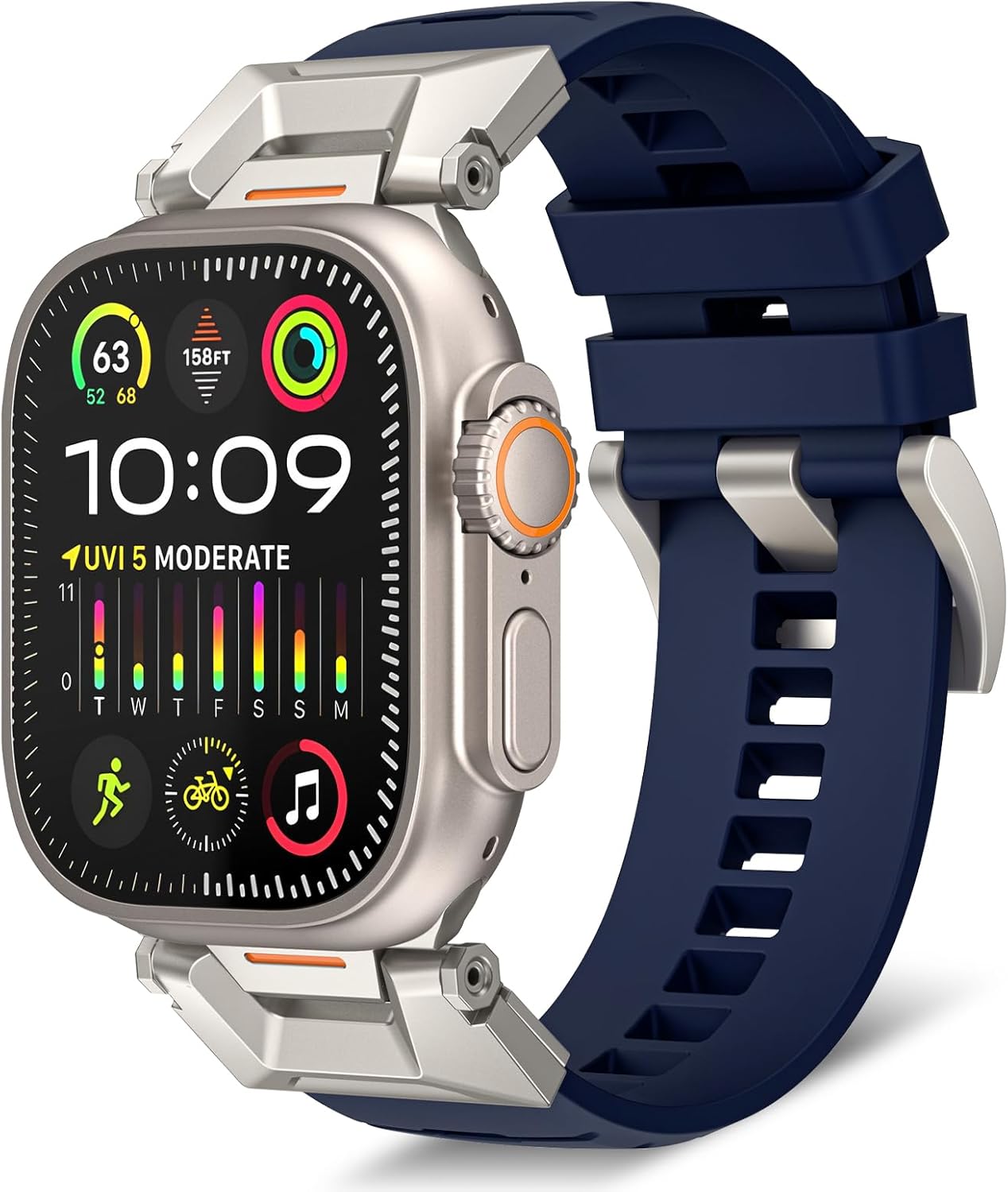Band for Apple Watch Ultra 3/2 49mm Band SE 3 44mm (304 Stainless Steel & Fluoro Rubber) Bsnds for Apple Watch Series 11/10 46mm, Series 9/8/7 45mm, Series 6/5/4 44mm, Serie 3 42mm - Blue