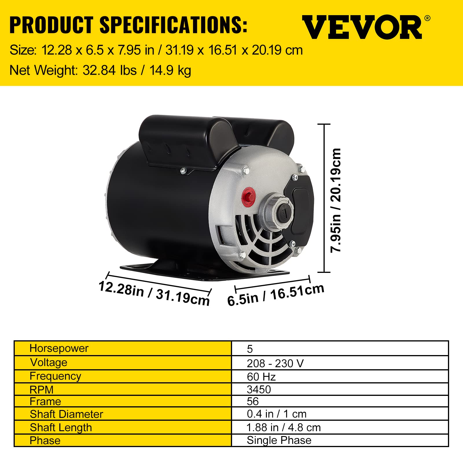 Buy VEVOR Air Compressor Electric Motor, 5 HP SPL 3450 RPM, 208230