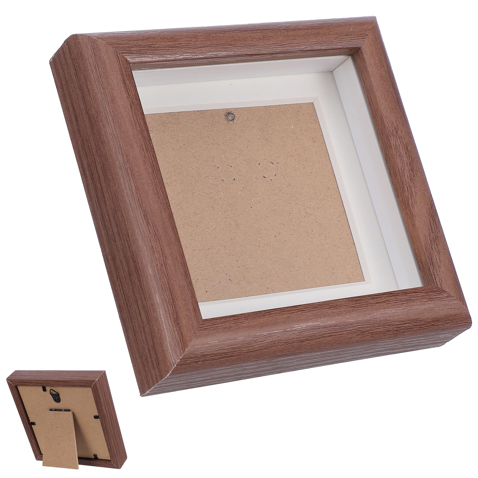 4 x 4 Small Shadow Box Picture Frame, Wood Square Picture Photo Poster Frame Display Case Mini Shadowbox Pictures Frames for Sports Memorabilia, Medals, Wedding Keepsakes, Photos, Tickets (Walnut)