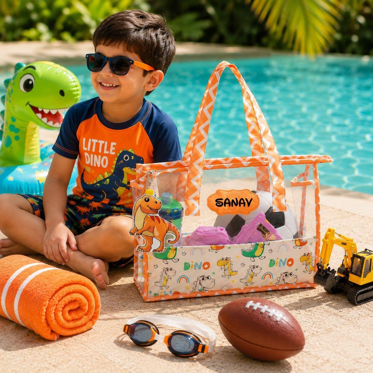 Summer Camp Special Personalised Swimming Bag for Kids | Dinosaur Design Pool & Sports Bag Water-Resistant Polyester, Soft Padded Straps & Durable Zipper | Swim & Travel Use-image-21