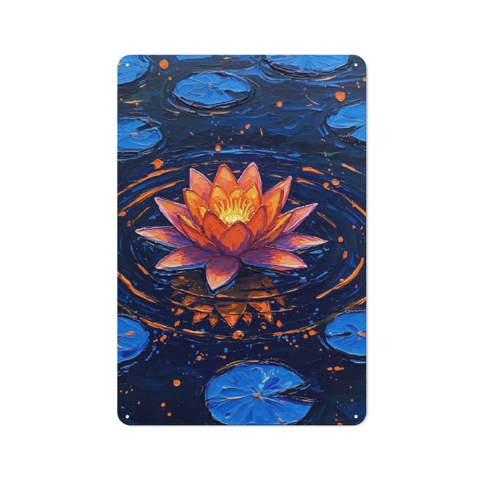 Junmoney Vibrant Water Lily Painting Tin Wall Plaque 30X20cm With For Bar Or Restaurant, Housewarming Wall Decor For People Furnishing Bar And Restaurant