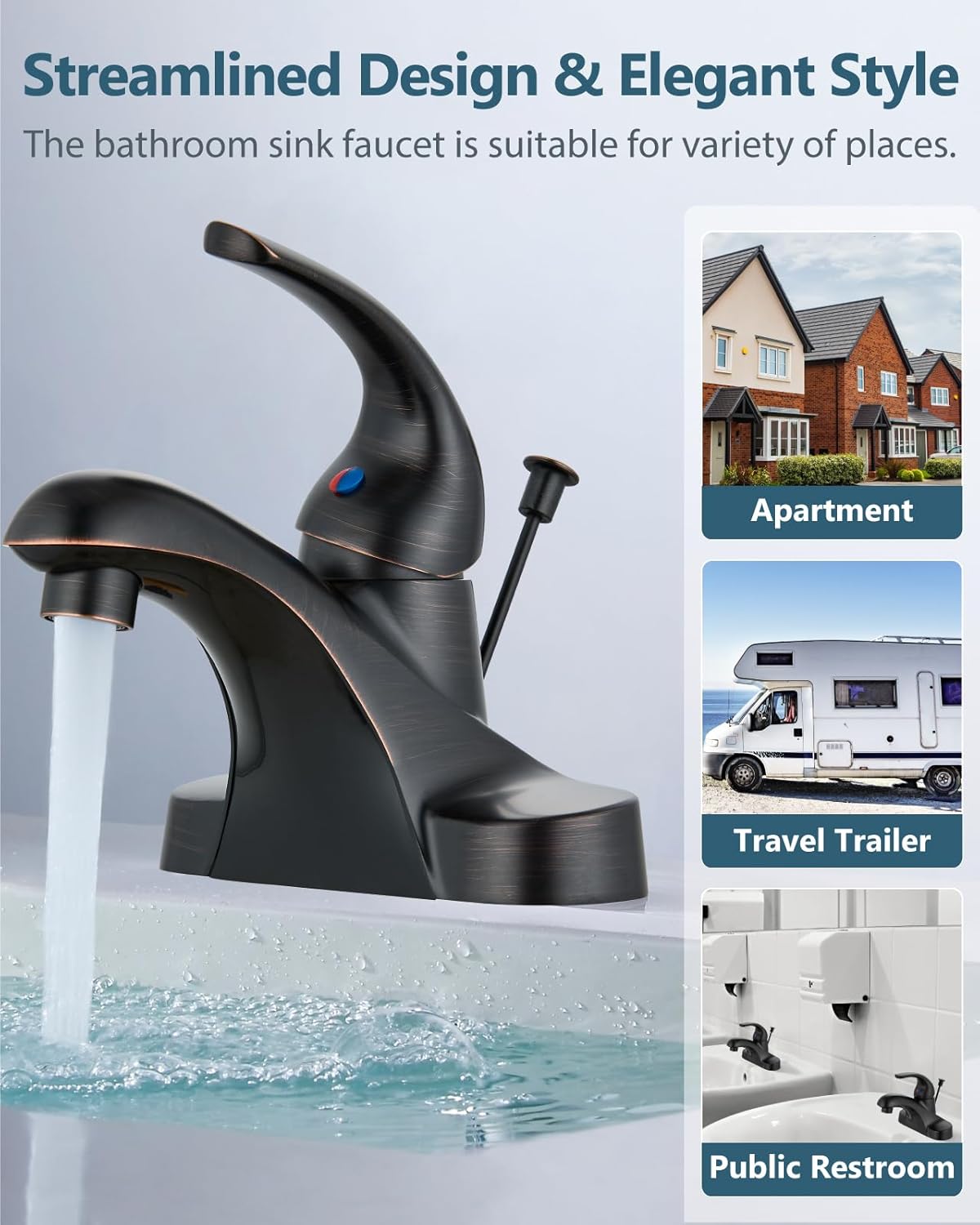 Aolemi Bathroom Sink Faucet 4 Inch Centerset, Single Handle Vanity Faucet with Lift Rod Drain and Supply Lines, Oil Rubbed Bronze
