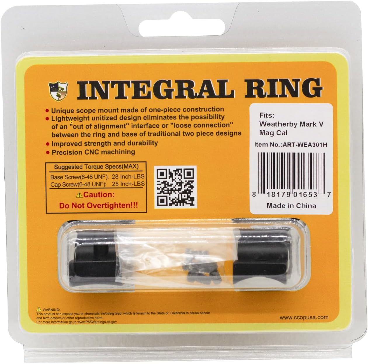 CCOP USA 30mm Integral Scope Rings for Weatherby Mark V Magnum Action Aluminum Low/Mid/High Profile ART-WEA301