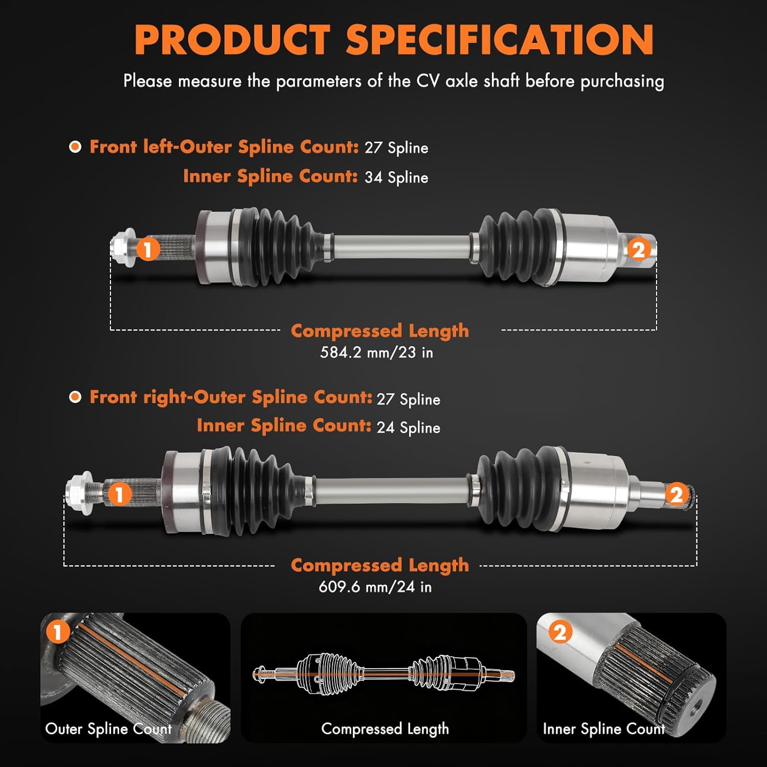 Front Left/Right CV Axle Half Shaft Assembly Compatible With 2005-2020 for Chrysler 300 2017-2020 for Dodge Challenger 2007-2020 for Dodge Charger cv axle shaft 66-3558 60-3558 66-3557 Only for AWD