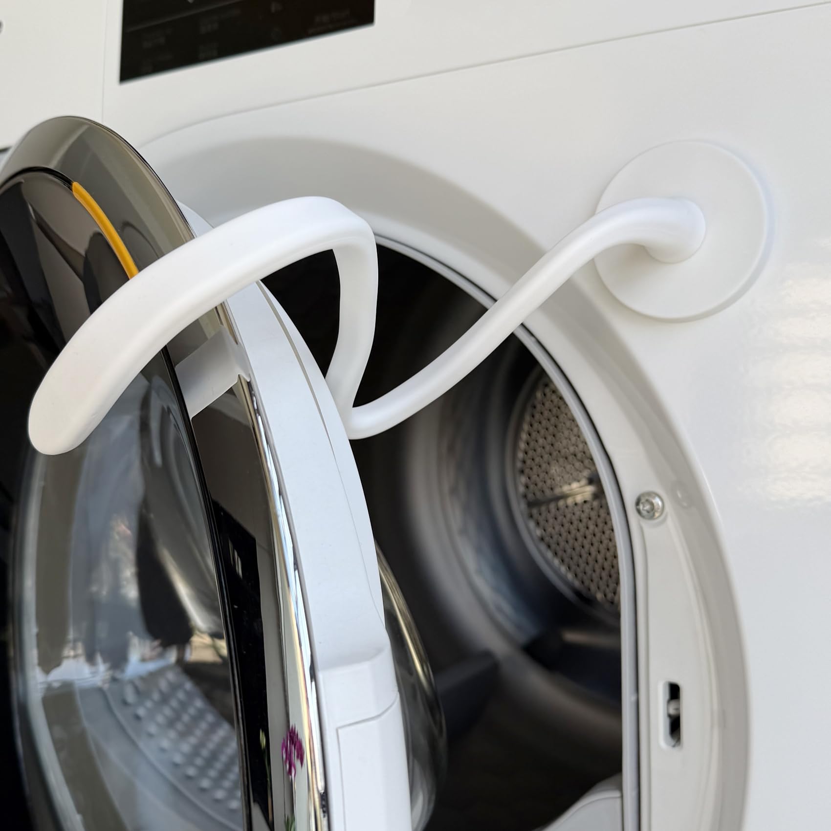 Front Load Washer Door Prop and Holder – Magnetic Door Stopper with Strong Magnet and Flexible Hose – Keep Washer Door Open for Ventilation – Easy to Use, Fits Most Front Load Washers - White