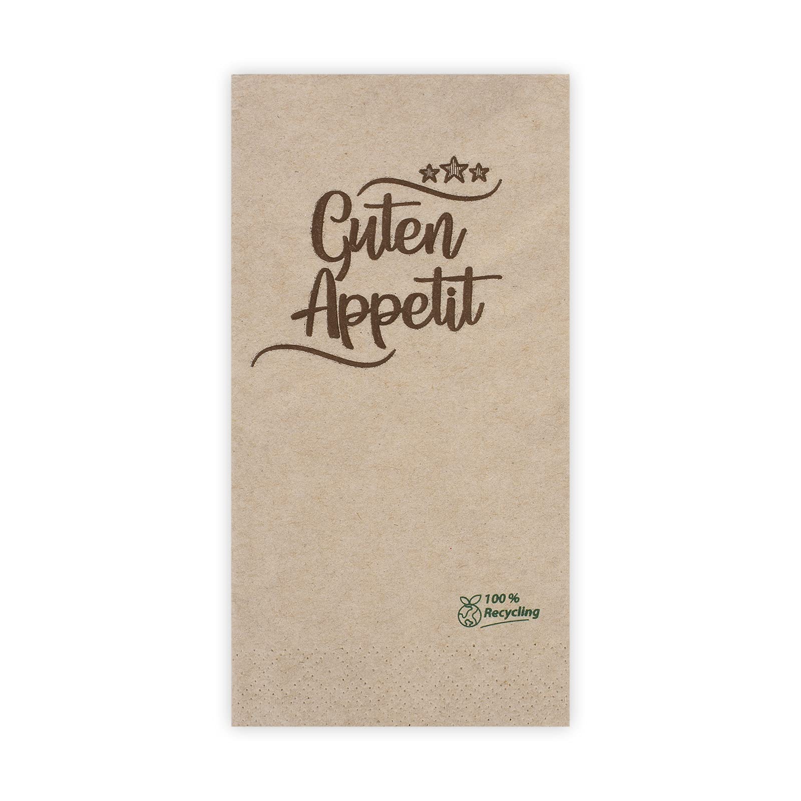 Funny Servilletas con diseño "Guten Appetit | 33 x 33 cm, 2 capas, pliegue 1/8, marrón, 100% papel reciclado, 2000 unidades