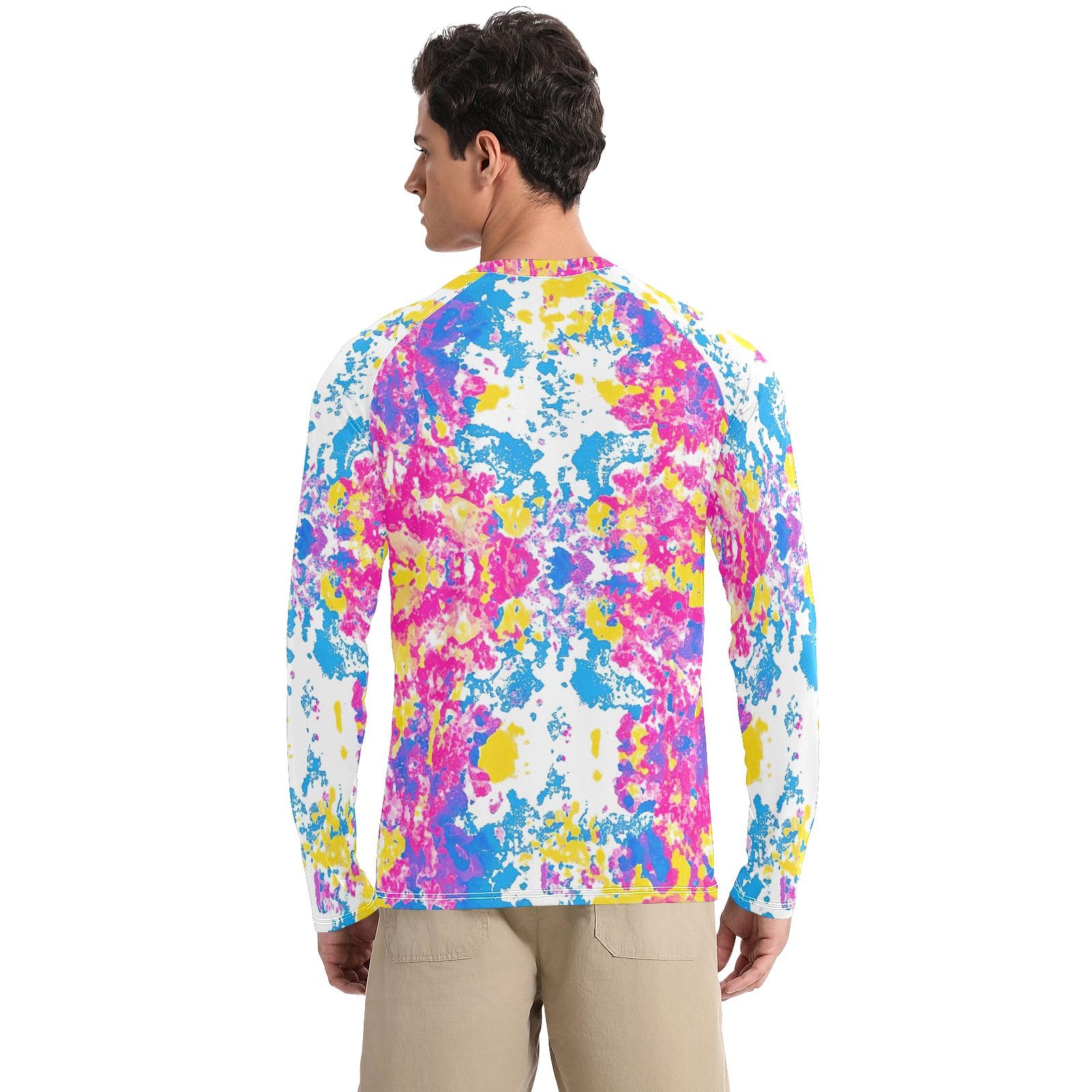 Mens UPF 50+ Sun Protection Men's Rash Guard Quick Dry Mens Rash Guard Long Sleeve Athletic Workout Tshirts, Vibrant Tie Dye, Large