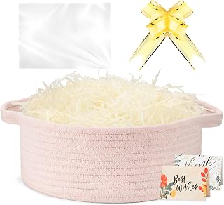 momolette Small Woven Basket, Baskets for Gifts Empty (Pink)