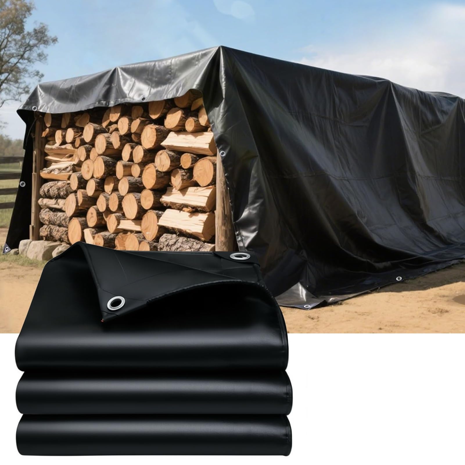 Black Heavy Duty Tarp, Tear-Resistant Waterproof Tarpaulin UV Resistant Cover, Reinforced Eyelets Canvas Tarps for Garden, Car, Pool, Camping, Wood(5x6m(16.4ftx19.7ft))