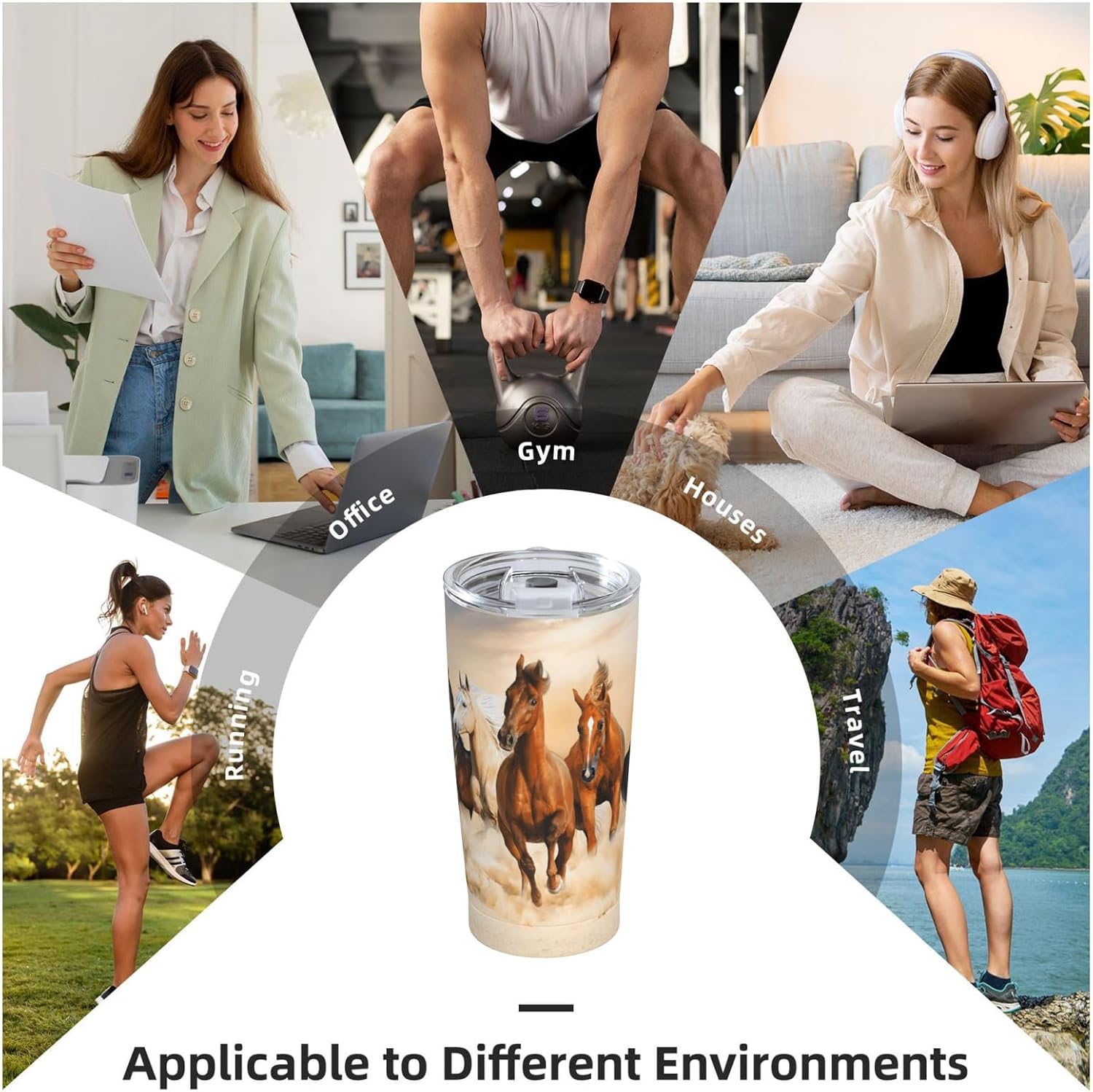 Running Horses Stainless Steel Tumbler 20 Oz, Cute Thermal Vacuum Insulated Travel Mug with Lid for Horse Lovers - Holiday, Birthday & Christmas Gift for Men, Women, Bestie, Sister, Friend - Image 7