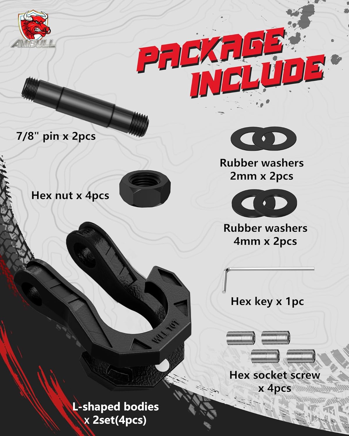 3/4" D Ring Separate Shackles, 52,910lbs Break Strength Easy Open Towing Winch Shackles, Heavy Duty Shackles with 7/8" Screw Pin for Tow Strap Winch Off Road Vehicle Recovery, BlackBlack