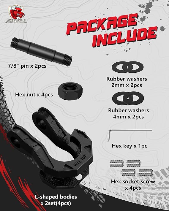 3/4 D Ring Separate Shackles, 52,910lbs Break Strength Easy Open Towing Winch Shackles, Heavy Duty Shackles with 7/8 Screw Pin for Tow Strap Winch Off Road Vehicle Recovery, BlackBlack