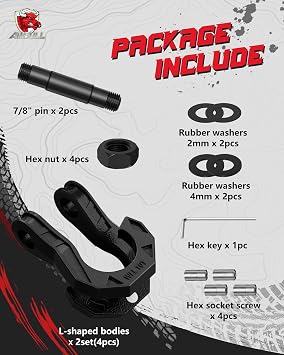 3/4 D Ring Separate Shackles, 52,910lbs Break Strength Easy Open Towing Winch Shackles, Heavy Duty Shackles with 7/8 Screw Pin for Tow Strap Winch Off Road Vehicle Recovery, BlackBlack