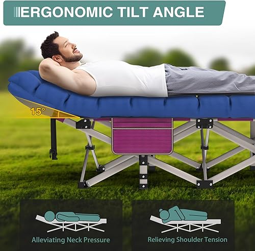 Miniatura 2 de ZENPETIO Catre de camping plegable de 28 pulgadas para adulto, catre portátil con colchón, cuna resistente al aire libre para campamento con bolsa