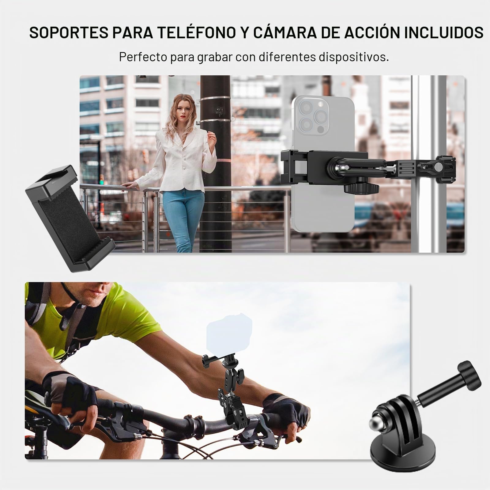 NEEWER Super Clamp con 3" Magic Arm de Doble Cabeza esférica, Cold Shoe, Rosca 1/4", Adaptador Teléfono/Cámara Acción para Trípode de Mesa Barras Gimbal, Compatible con SmallRig GoPro dji, ST83