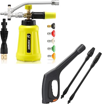 FIXFANS Foam Cannon Dual Connector Accessory for Pressure Washer with Replacement Adapter and 5 Nozzles, Replacement Pressure Washer Wand with Jet and Turbo Nozzle Compatible with Some of Portland H