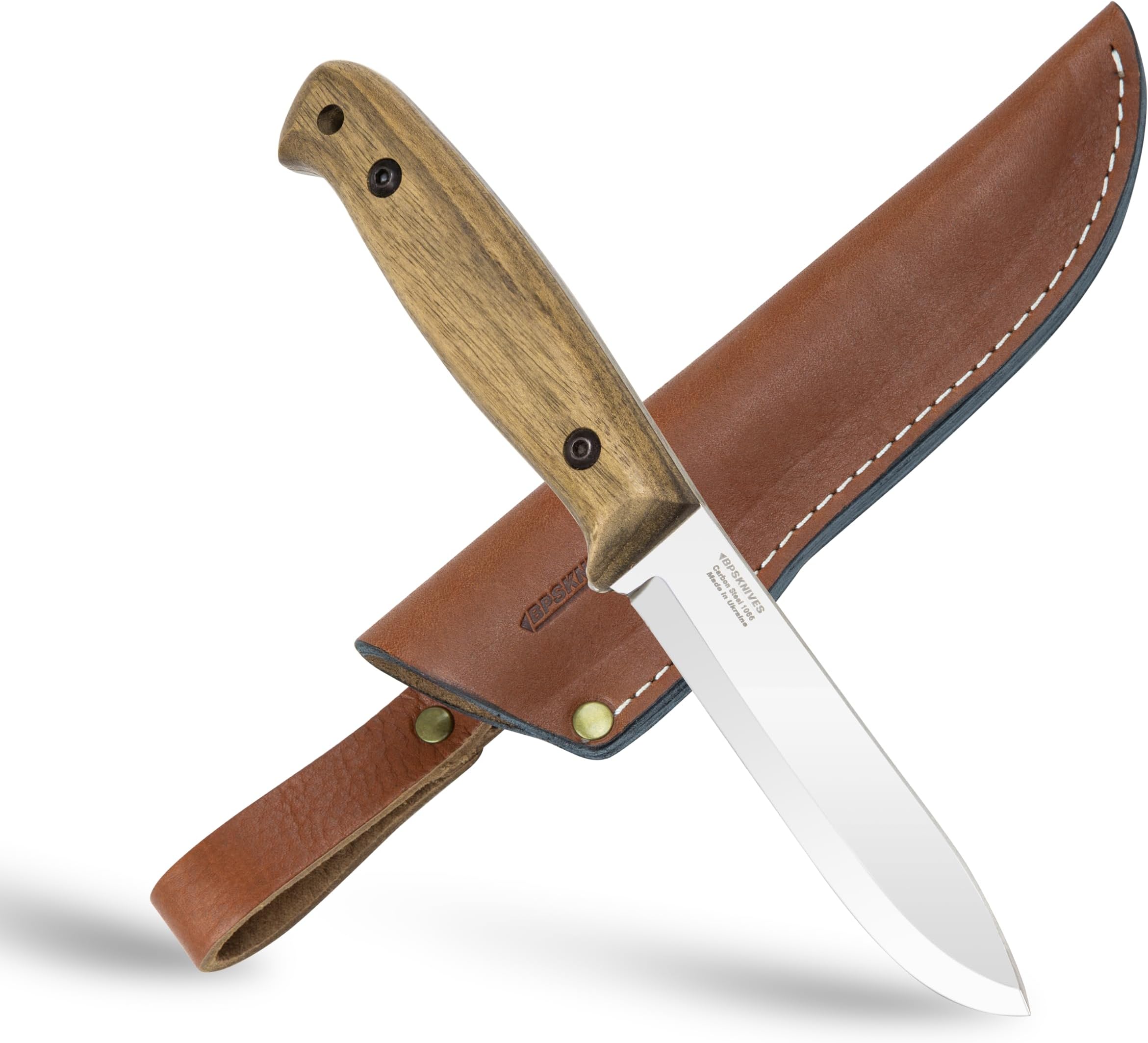 BS2FT CSH - Full Tang Bushcraft Knife With Leather Sheath - Survival Tactical Knife - Camping Knives - Outdoor Knives - Fixed-Blade Carbon Steel Utility Knife