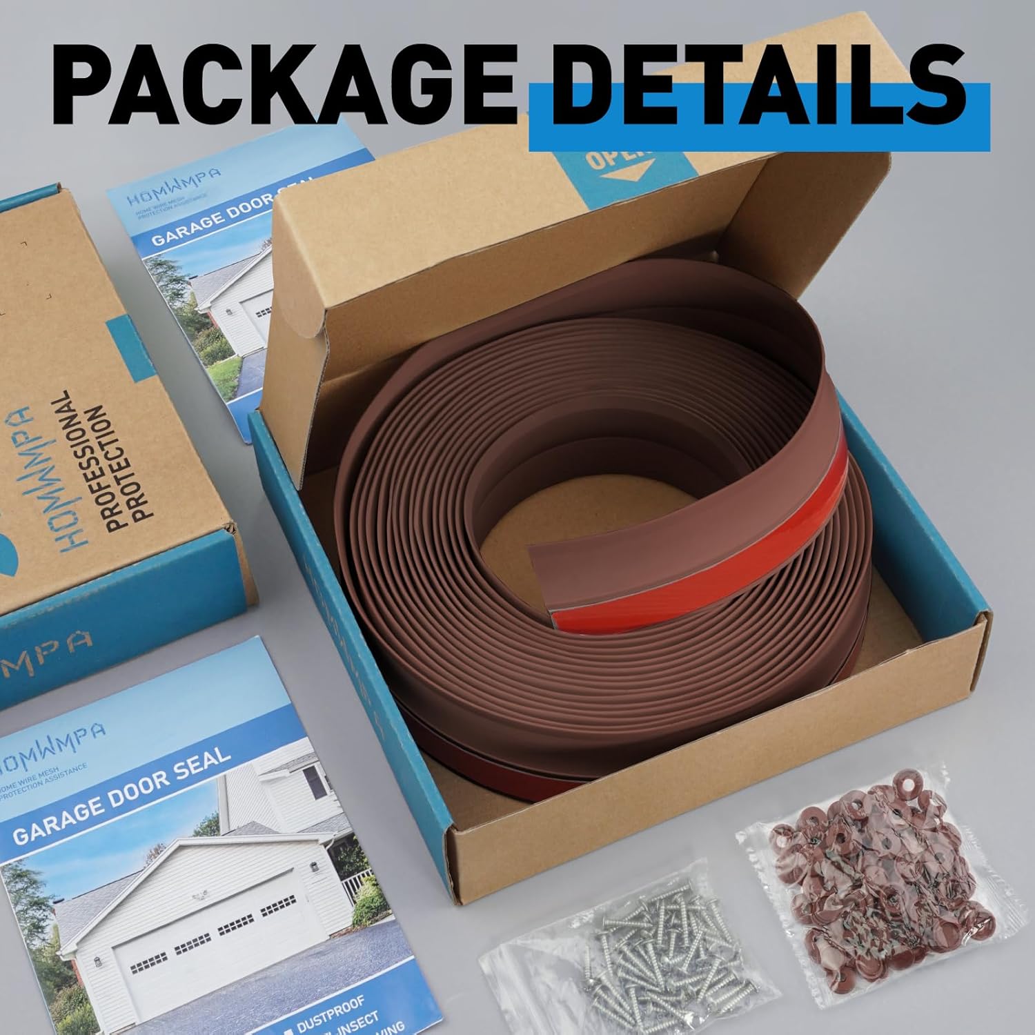 Garage Door Seal Top and Sides, 34.4FT Garage Door Weather Stripping, Universal Soft and Hard Composite Rubber Weatherproofing Seal Strip with Adhesive Backing, Brown