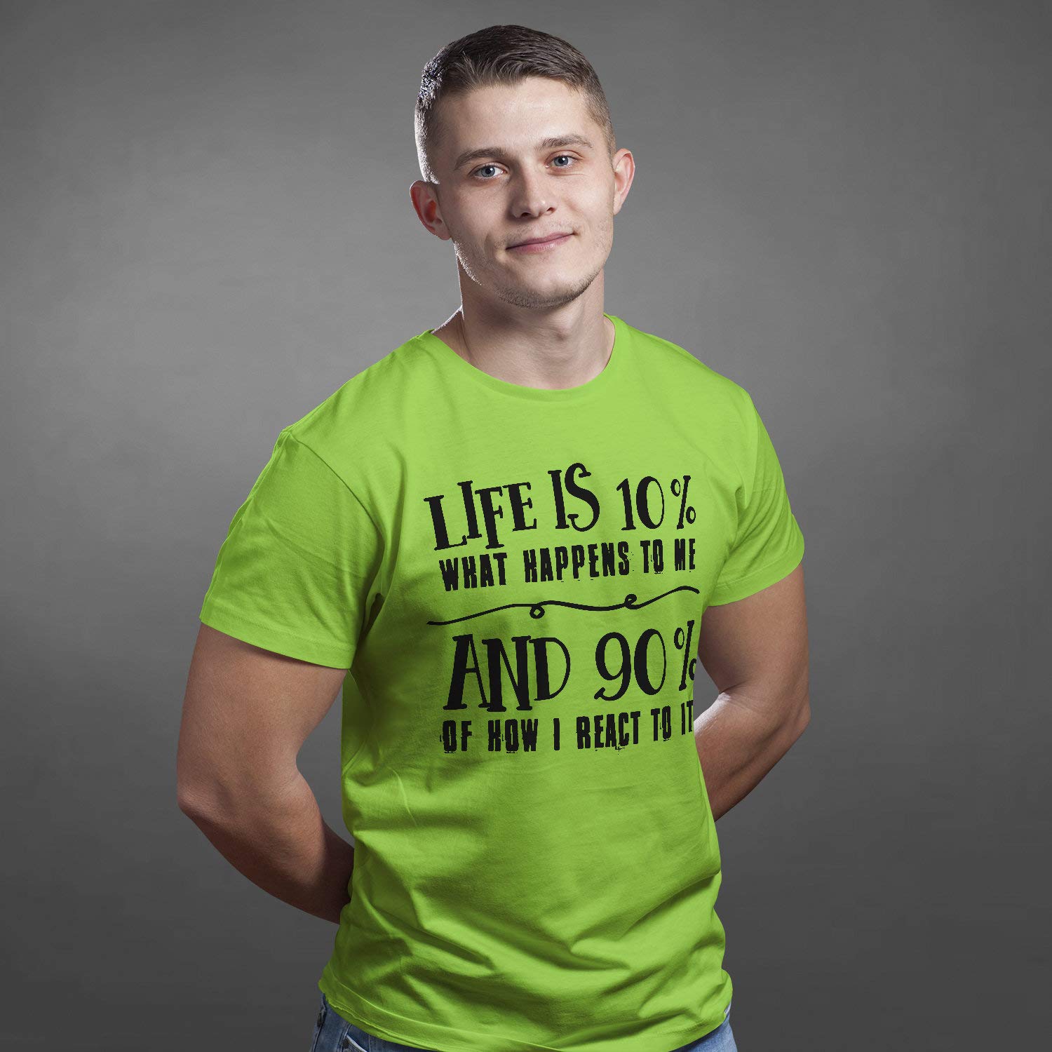 Life is 10% Camiseta con Frase Unisex – Personalizado Inspirador Hombre Camiseta – Positive Motivational tee con Saying Motivation Slogan Amarillo Amarillo XXL