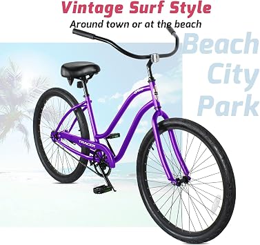 Tracer Two-Rider Adult Beach Cruiser Bike,26-Inch Wheels,Single Speed Coaster Brake, Double Bicycle for Women Men Younger Couple Multiple Colors