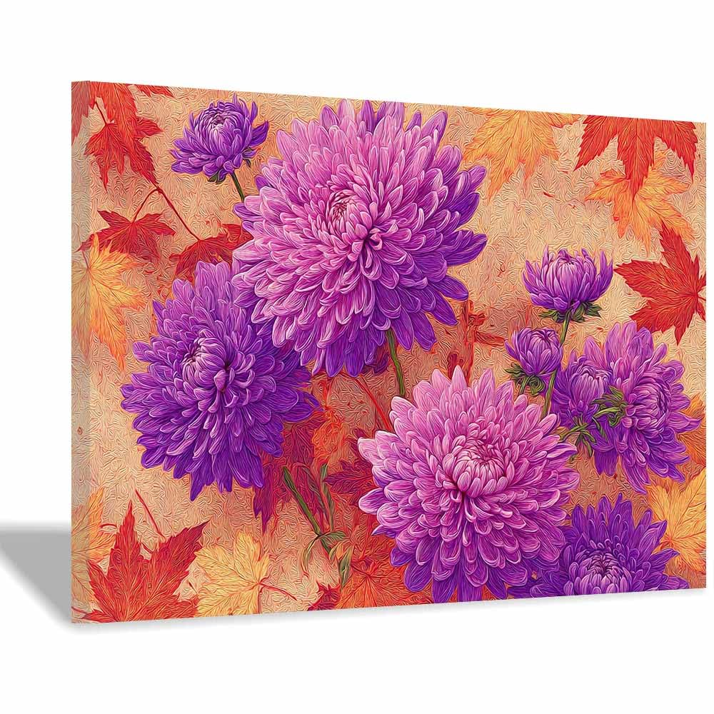 Xeniou Multicolor Flowers Wall Art Autumn Purple Dahlias Canvas Wall Art, For Bathroom Living Room Bedroom Office Kitchen(Multicolor)-60X90cm Framed