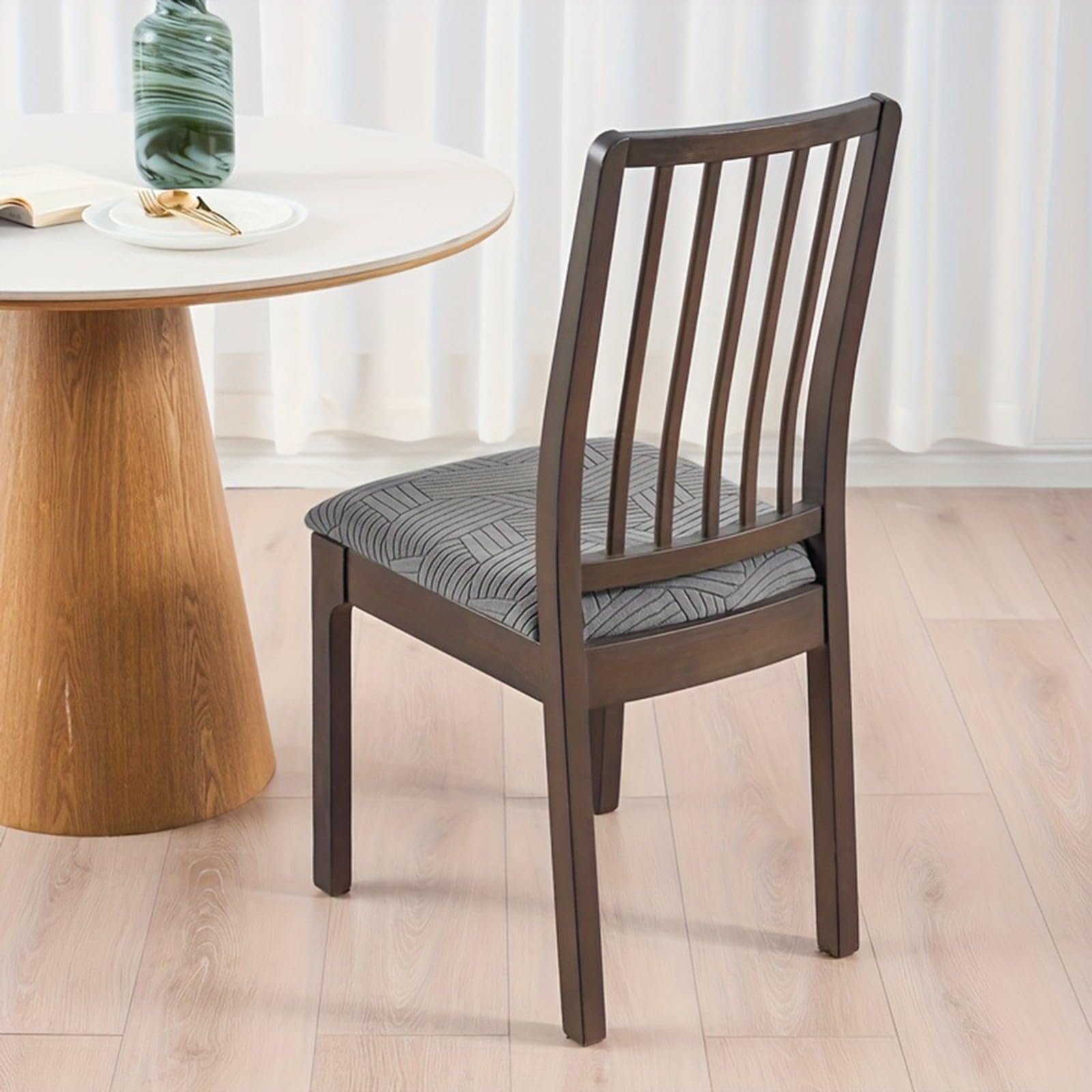 Sitzbezüge für Esszimmerstühle 2/4/6er-Set,Dehnbare Esszimmer Stuhlhussen mit Bändern,Rutschfester Möbelschutz für Küche Restaurant Hotel(Black,6Pcs)