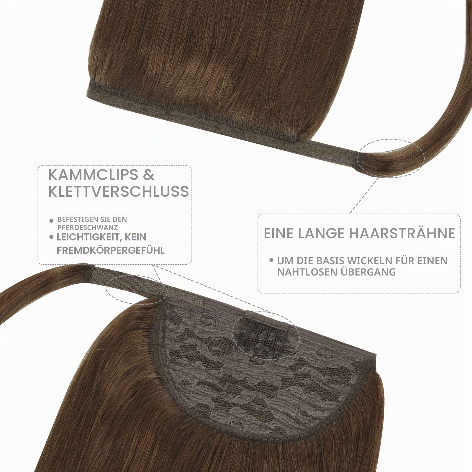 WENNALIFE Ponytail Extension, 50cm 90g Schokoladenbraun Pferdeschwanz Haarteil Ponytail Extension Echthaar Clip in Wickeln Sie um Remy Ponytail Echthaar