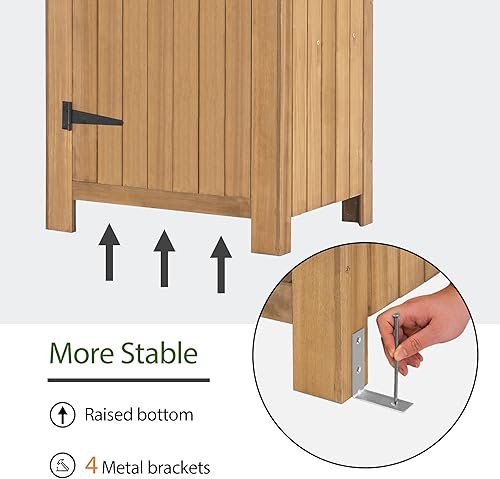 Miniatura 6 de Mcombo Armario de almacenamiento para exteriores, cobertizo de madera, organizador de cobertizo de jardín, casilleros de madera con madera de abeto