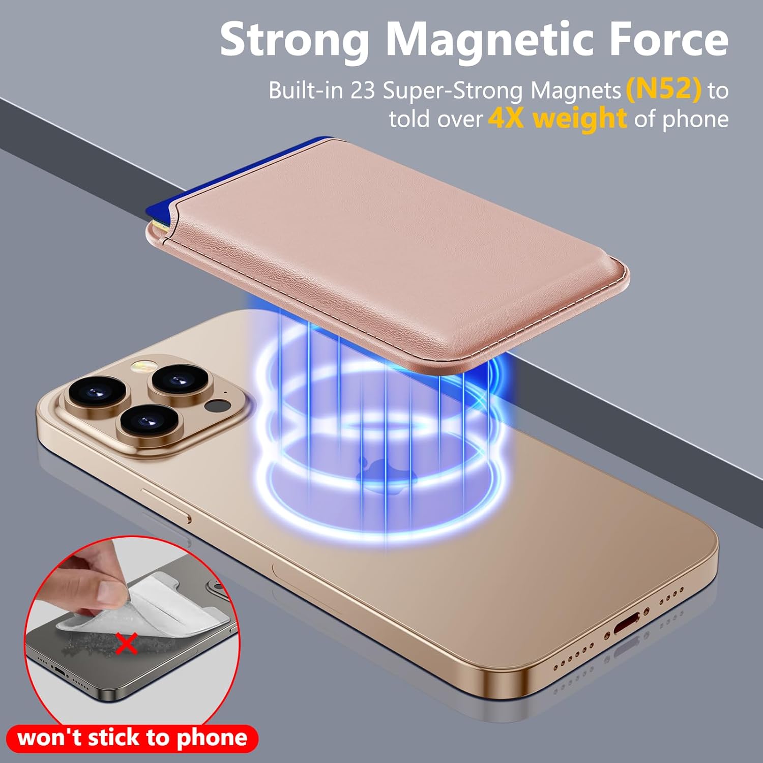 Homsctect Upgraded for MagSafe Wallet, Magnetic Phone Wallet 3 Cards Holder, Powerful 23 Magnets&Credit Card RFID Blocking, Slim&Leather, Magnetic Wallet for iPhone 16/15/14/13/12 Series-Rose Gold - Image 2